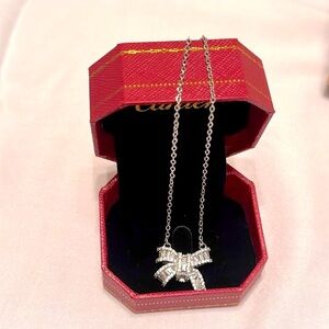 Bow Necklace - Diamond Crystals & Silver Chain